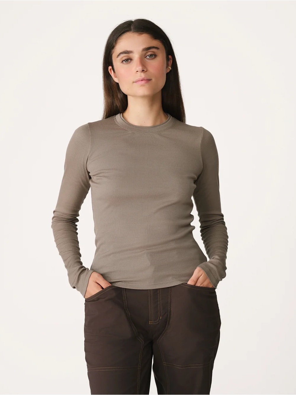 Hikerkind Ribbed Merino Long Sleeve Tee 01 in Morel